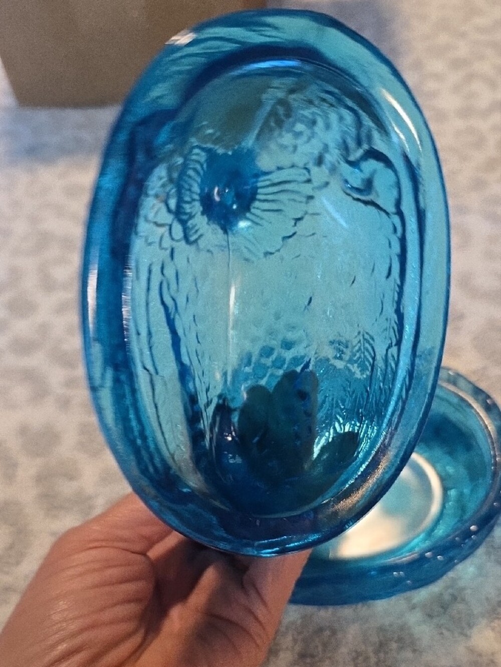 VTG Large L.E. Smith Capri Blue Glass Hen on Nest 6" Covered Dish - Picture 6 of 7